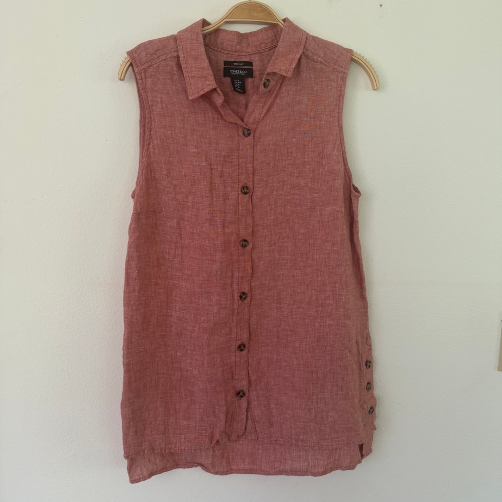 Jones & Co Jones New York Womens M Red Linen Sleeveless Button Down Tunic Top